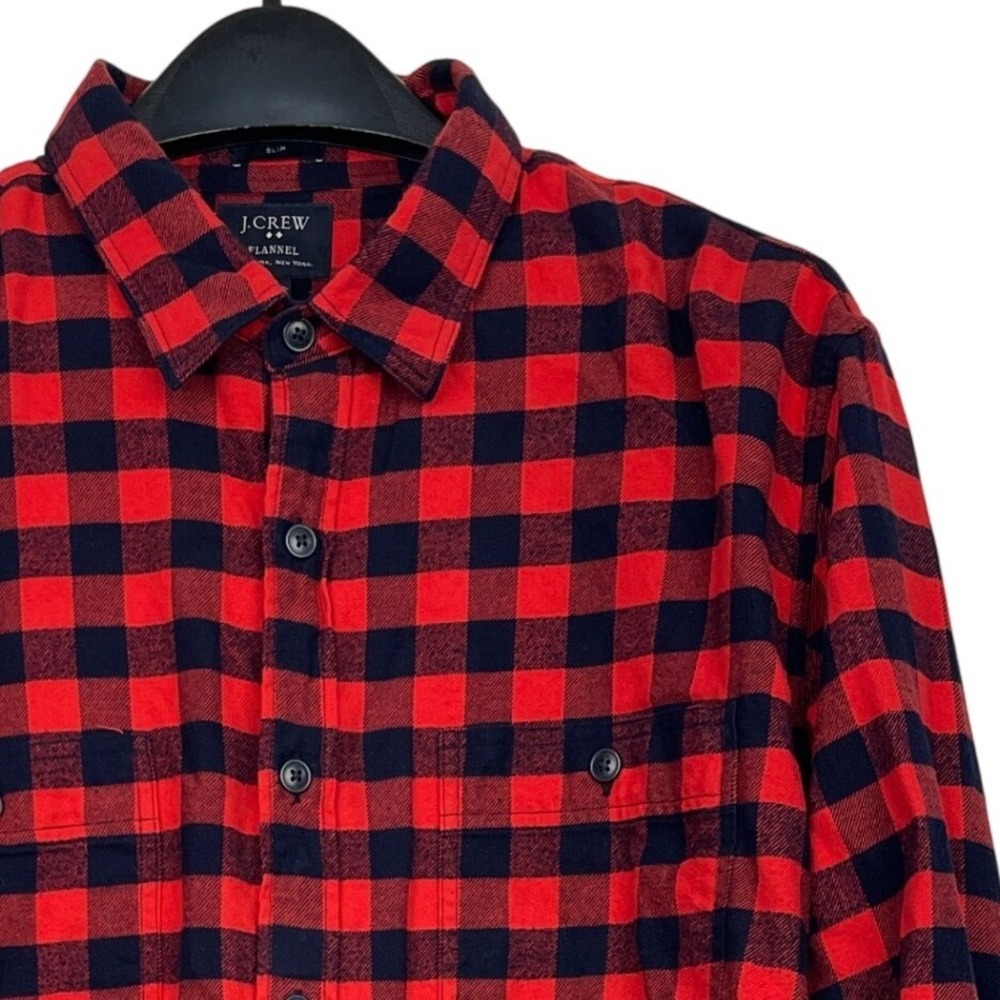 J.Crew FLANNEL Buffalo Plaid Check Mens XL Slim Fit Cotton Shirt Red Navy Blue